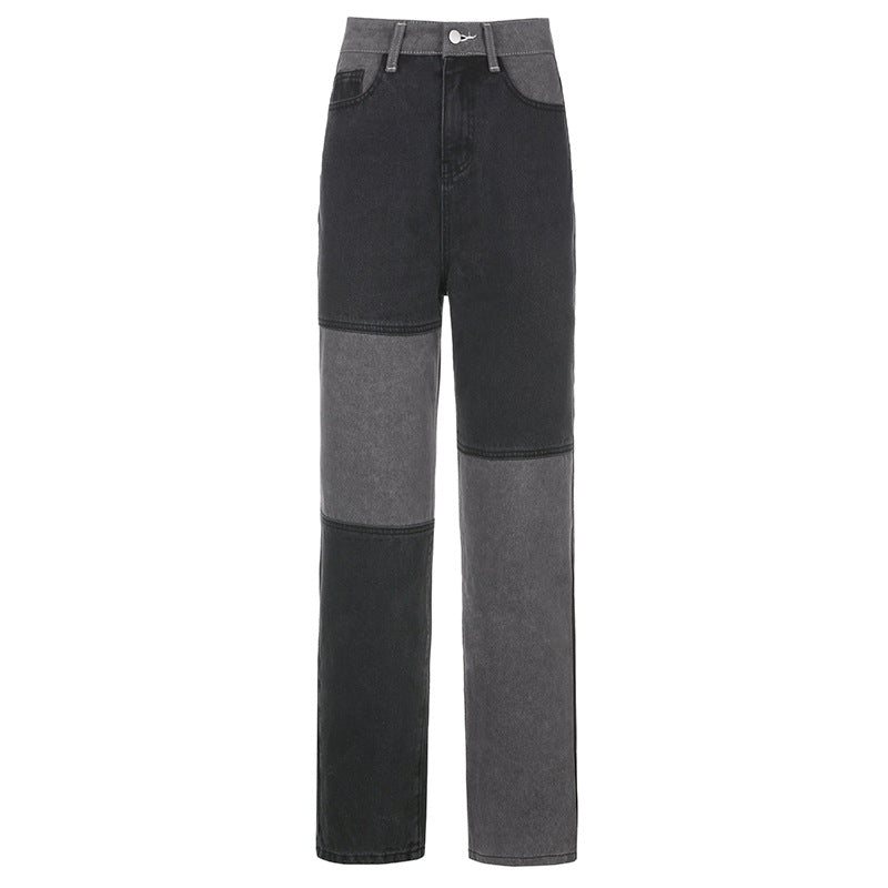 Contrasting Stitching High-rise Straight-leg Jeans